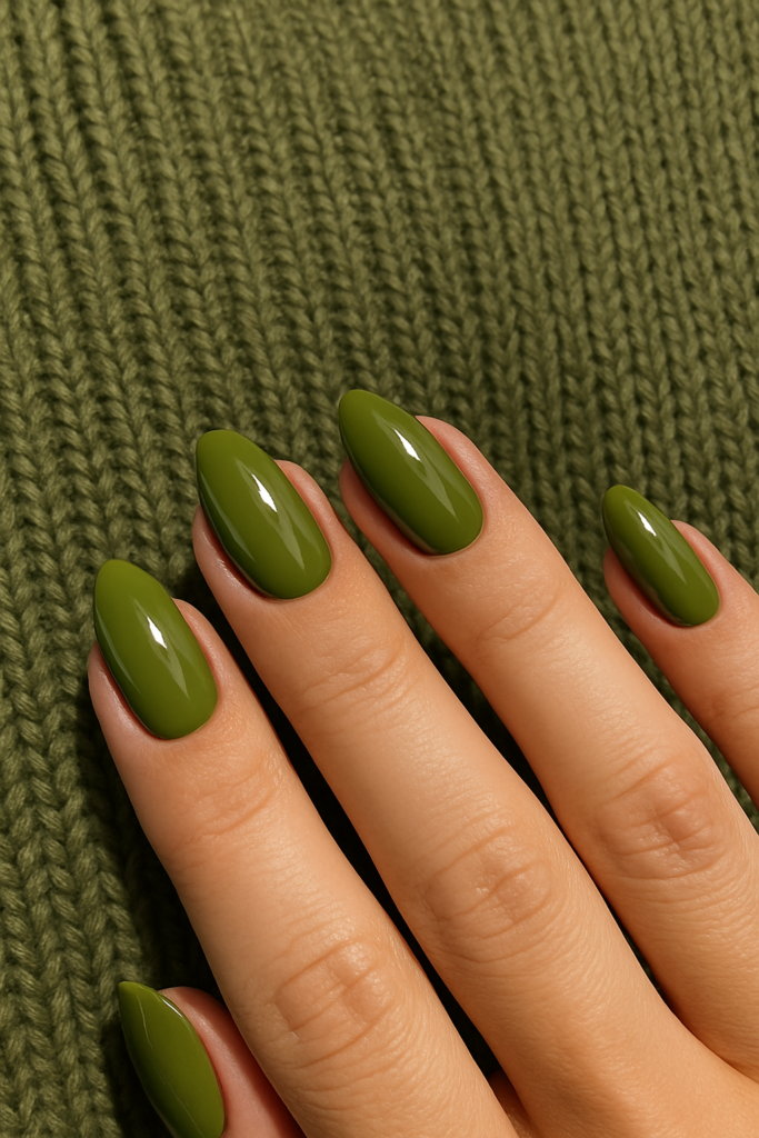 Olive green nail polish with matching sweater