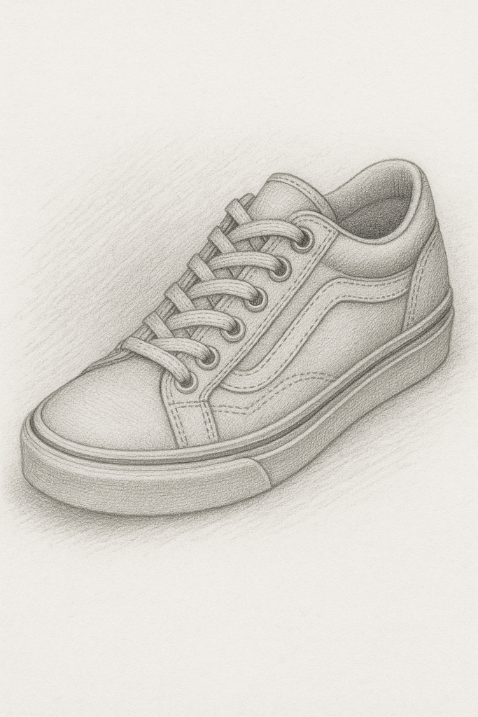 Sneaker sketch with details of laces and stitching, one of the best drawing ideas for artists.