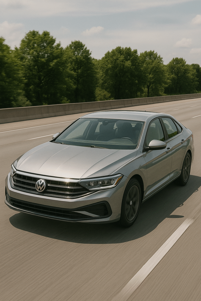 2025 Volkswagen Jetta on highway, turbo sedan with low entry price