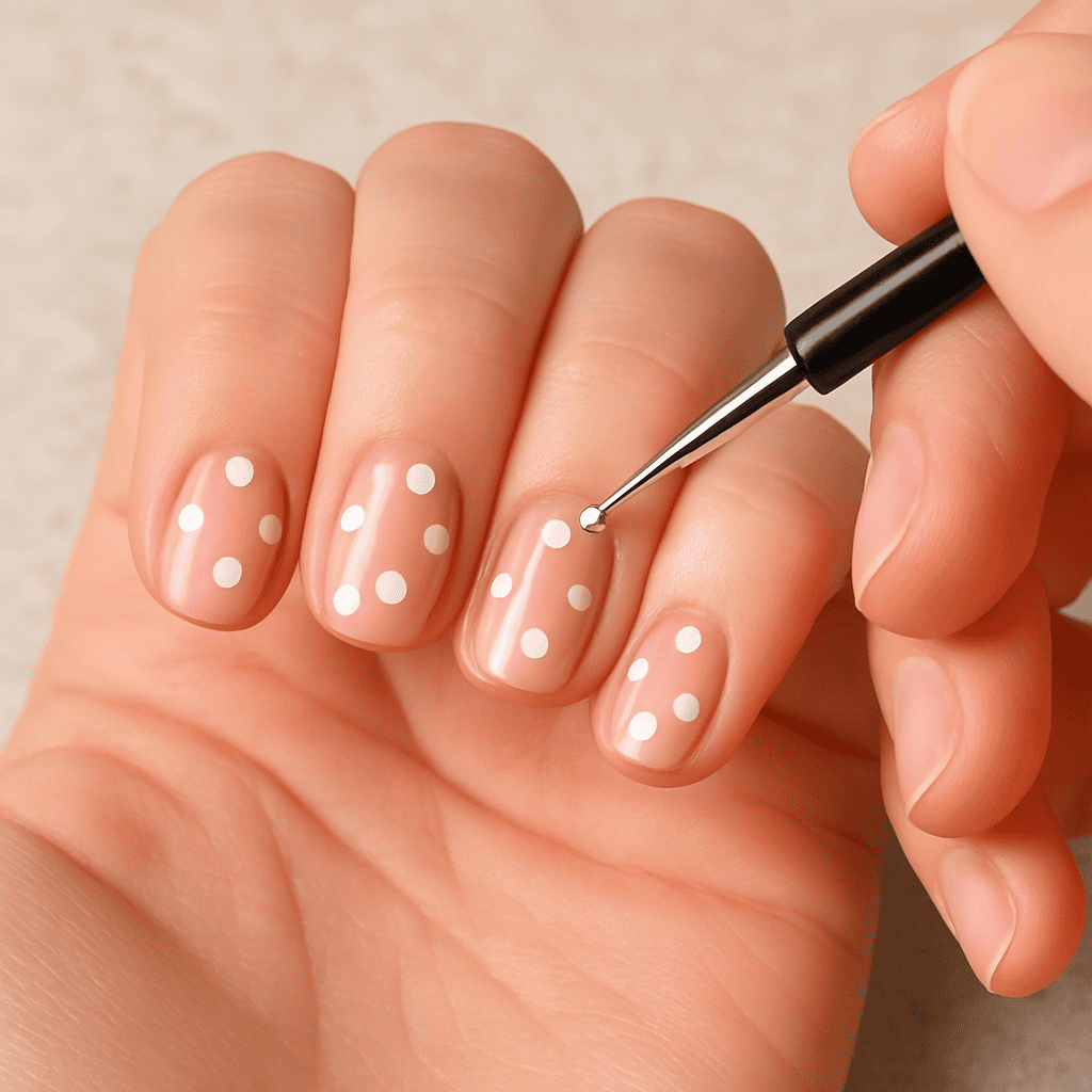 Simple polka dot nail design using dotting tool