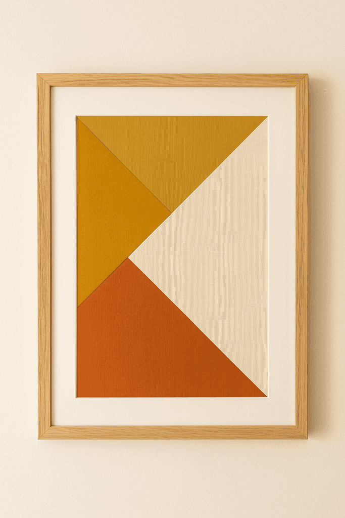 Fabric framed wall art with geometric patterns