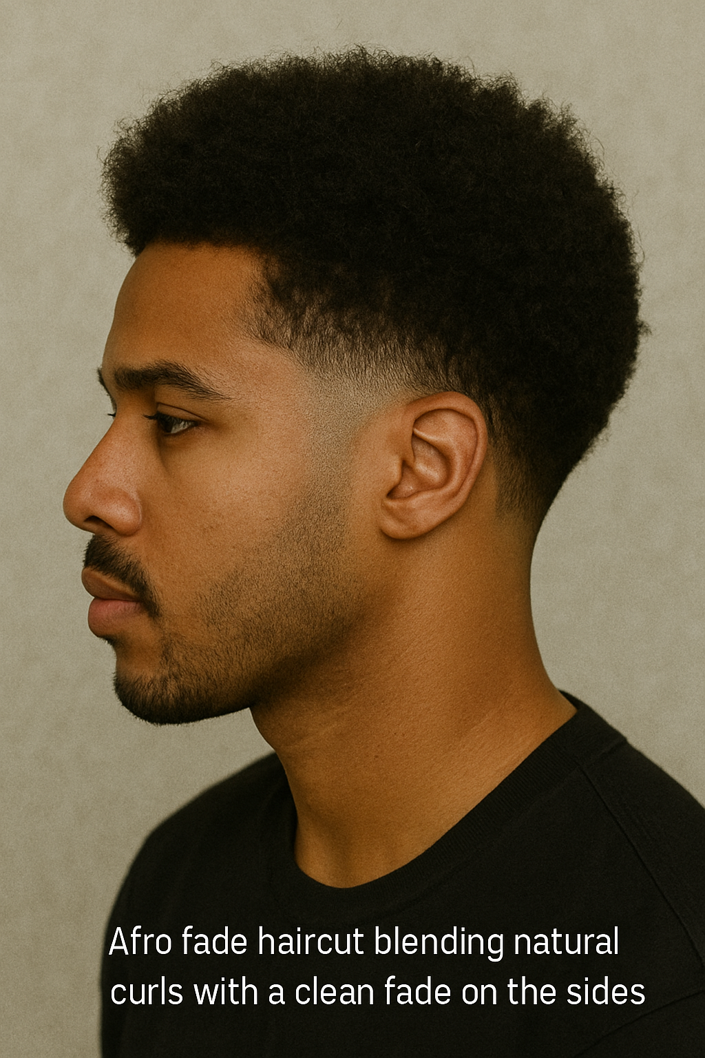 Afro fade haircut blending natural curls with a clean fade on the sides