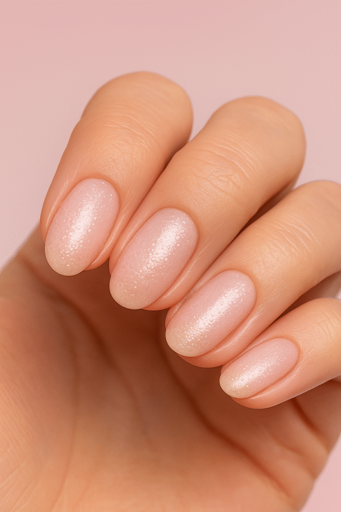 Glazed pink soap nails with micro bubble texture for 2025 trend