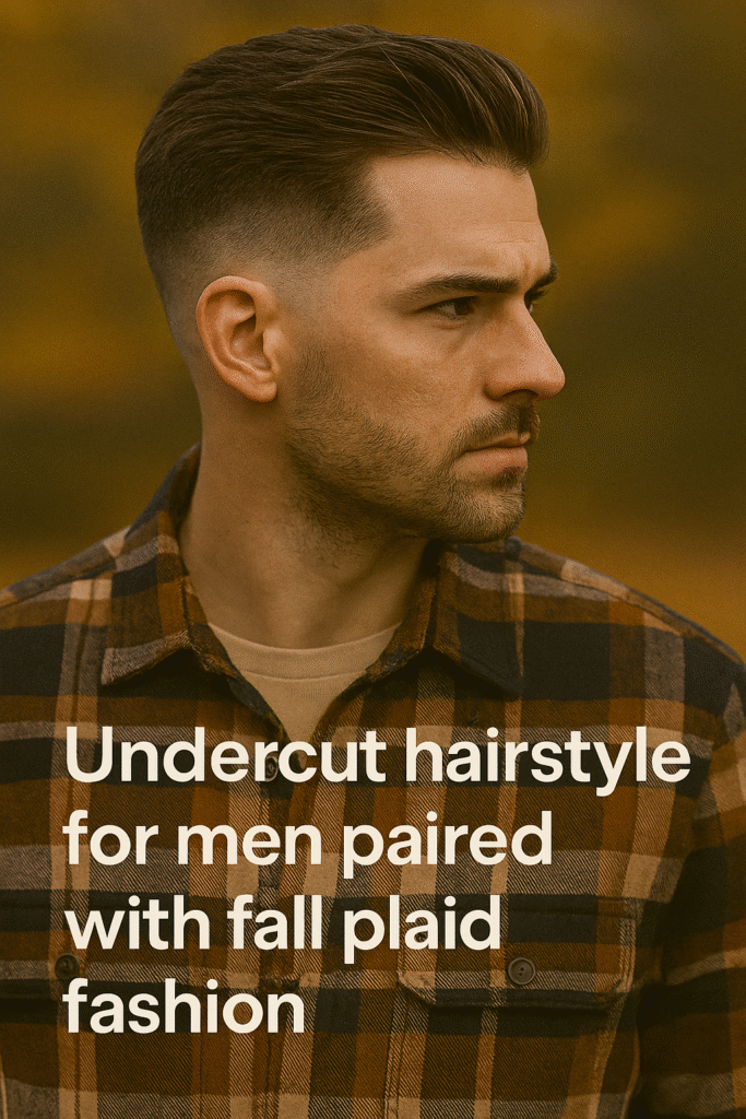Undercut hairstyle for men paired with fall plaid fashion.